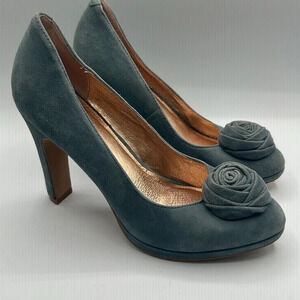 Miss Albright Anthropologie Melia Blue Suede Rose Heels